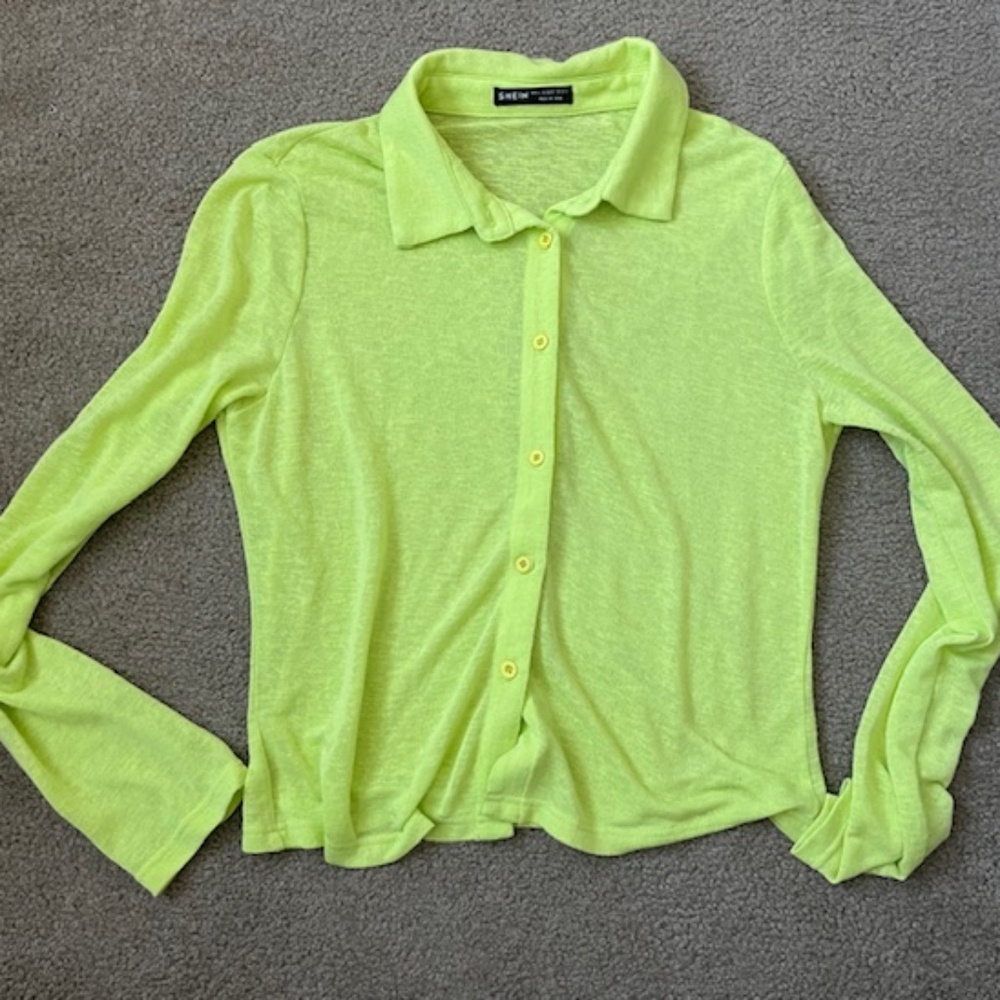 SHEIN Bright Long-Sleeve Button Down, Semi-Sheer